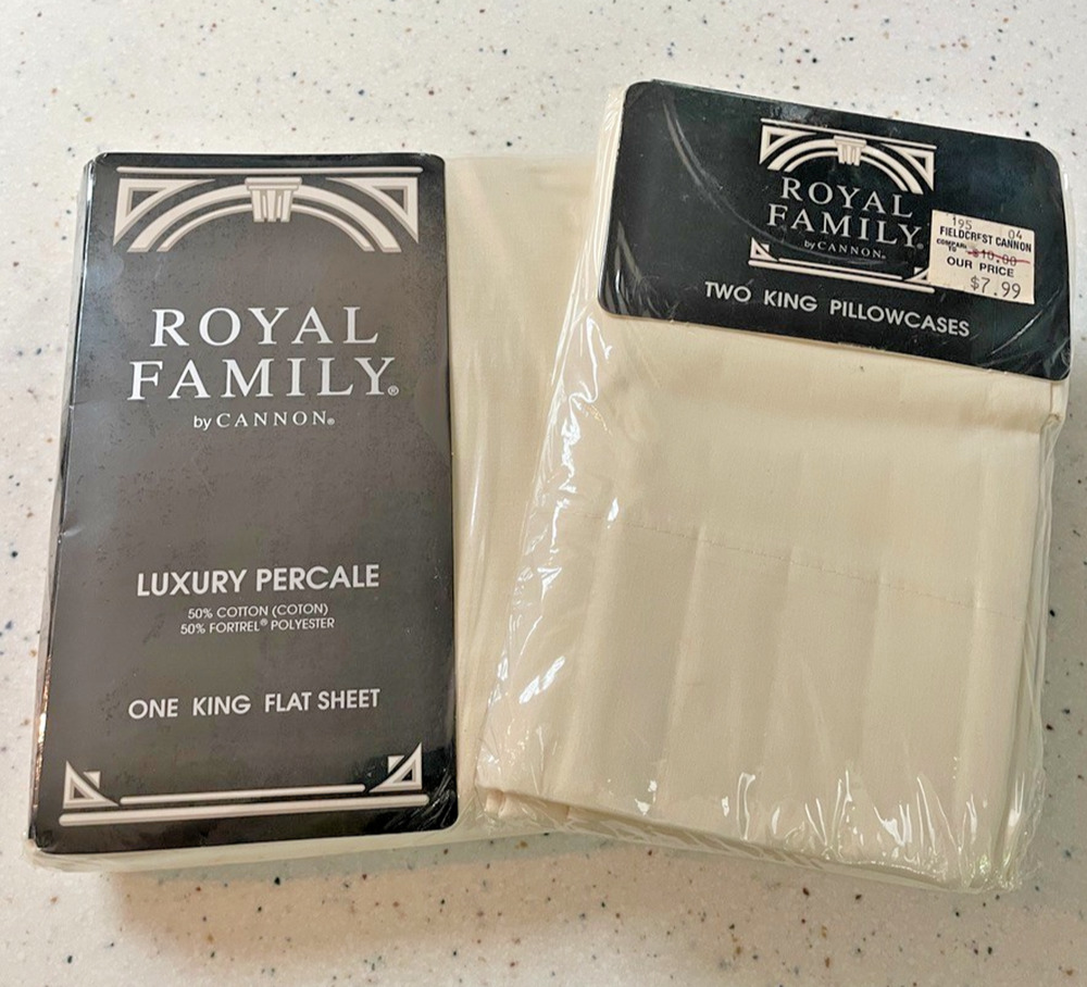 Cannon Royal Family King Flat Sheet & 2 Pillowcases Beige Off-White Luxury Perca
